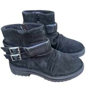 Miz Mooz Suede Buckled Ankle Boots Fanley Black
Size 6.5/7 Moto In Box